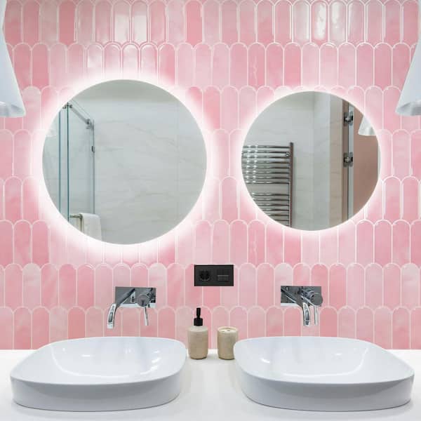 Pink 12 in. x 12 in. Vinyl Peel and Stick Backsplash, Self-Adhesive Wall Tiles for Kitchen Bathroom (10-Pack)