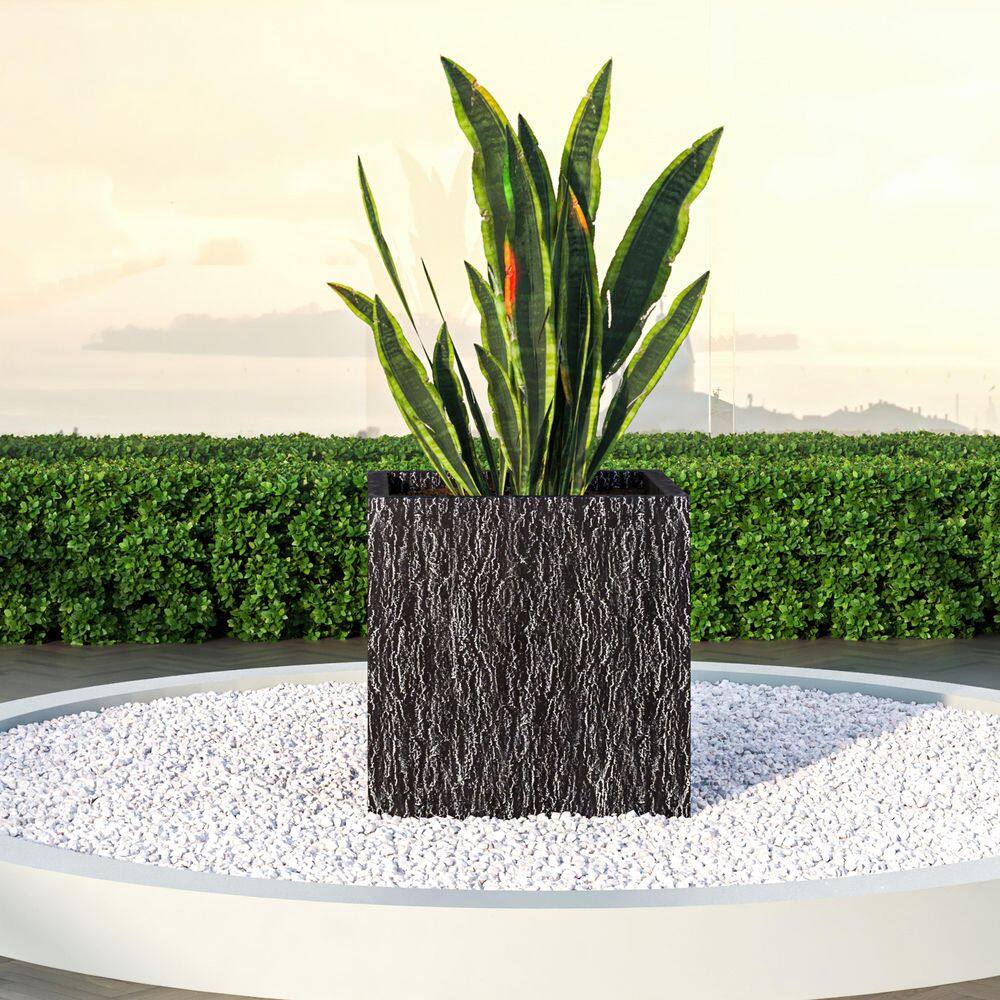 Verdura Modern Square Fiberstone and Clay Planter Weather Resistant with Drainage Holes in Dotted Black (22 in. Wide) price history on PriceWatchPro