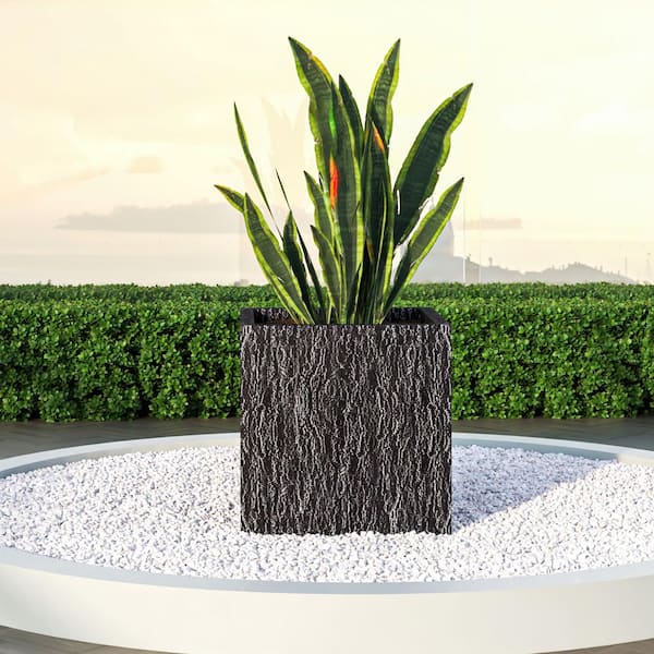 Verdura Modern Square Fiberstone and Clay Planter Weather Resistant with Drainage Holes in Dotted Black (22 in. Wide)