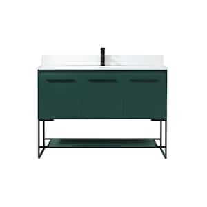 48 in. W Single Bath Vanity in Green with Engineered Stone Vanity Top in Ivory with White Basin with Backsplash