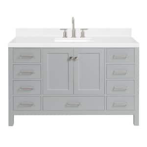 Cambridge 54.25 in. W x 22 in. D x 36 in. H Single Sink Freestanding Bath Vanity in Grey with Carrara Quartz Top