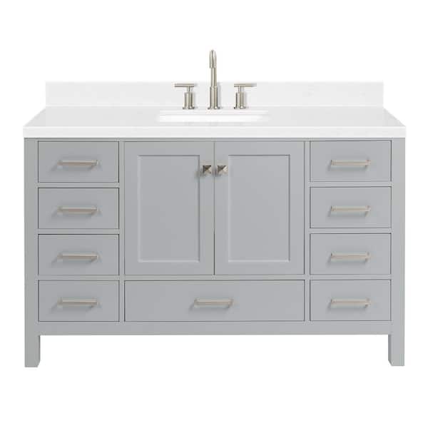 Cambridge 54 in. Single Sink Freestanding Bathroom Vanity in Gray with Carrara White Quartz Top