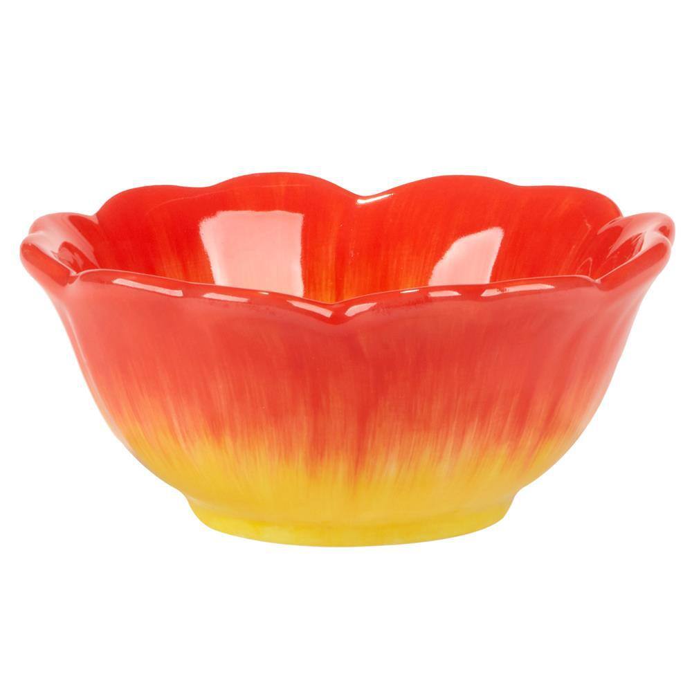 Poppy 3-D Flower Multicolor Ceramic Dessert Bowls, Set of 4