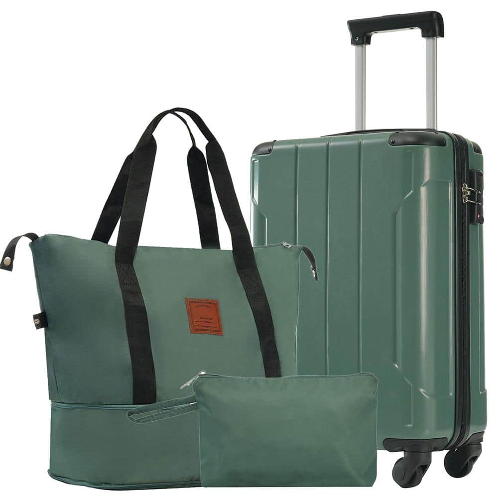 3-Piece Green Hardshell Luggage Set with Wheels, TSA Lock and Telescopic Ha