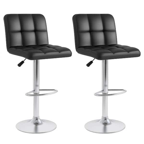 25-33.5 in. Black Metal Modern Swivel Bar Stools with Footrest Back ( Set of 2 )