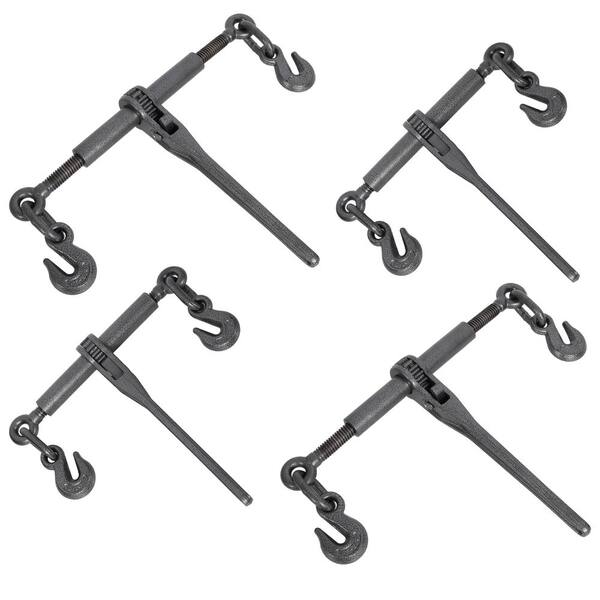 Black Heavy Duty 5/16 in. - 3/8 in. Ratchet Binders, 9200 lbs. Working Load Breaking, G70 Hook Adjustable Length, 4-Pack