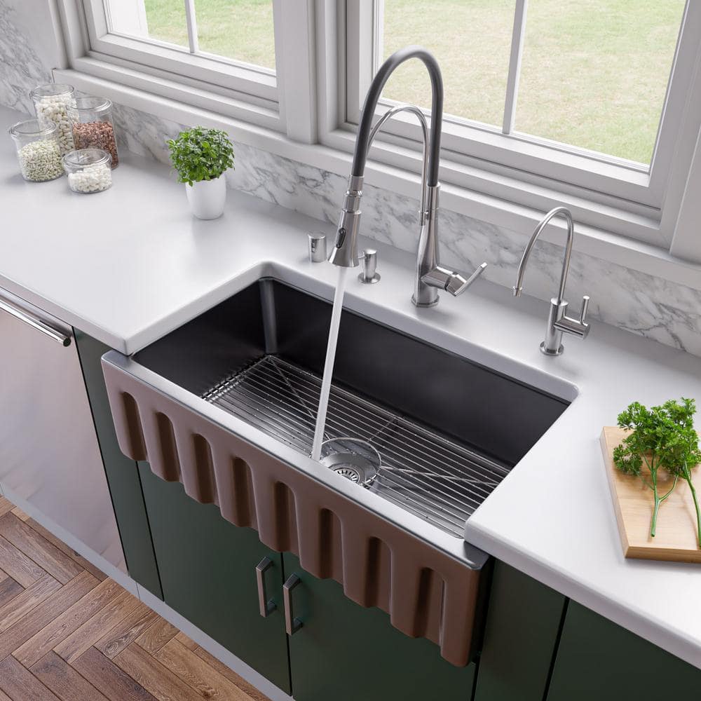 33'' Black Gloss Fireclay Farmhouse Kitchen Sink
