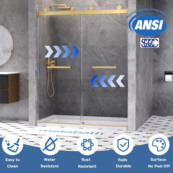 56 to 60 in. W x 76 in. H Double Sliding Frameless Shower Door in Brushed Gold with 5/16 in. Tempered Clear Glass