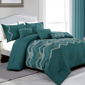 7-Piece Green All Season Bedding King size Comforter Set, Ultra Soft Polyester Elegant Bedding Comforters