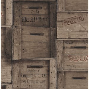 Wood Crates Dark Wood Distressed Wood Paper Strippable Wallpaper (Covers 56.4 sq. ft.)