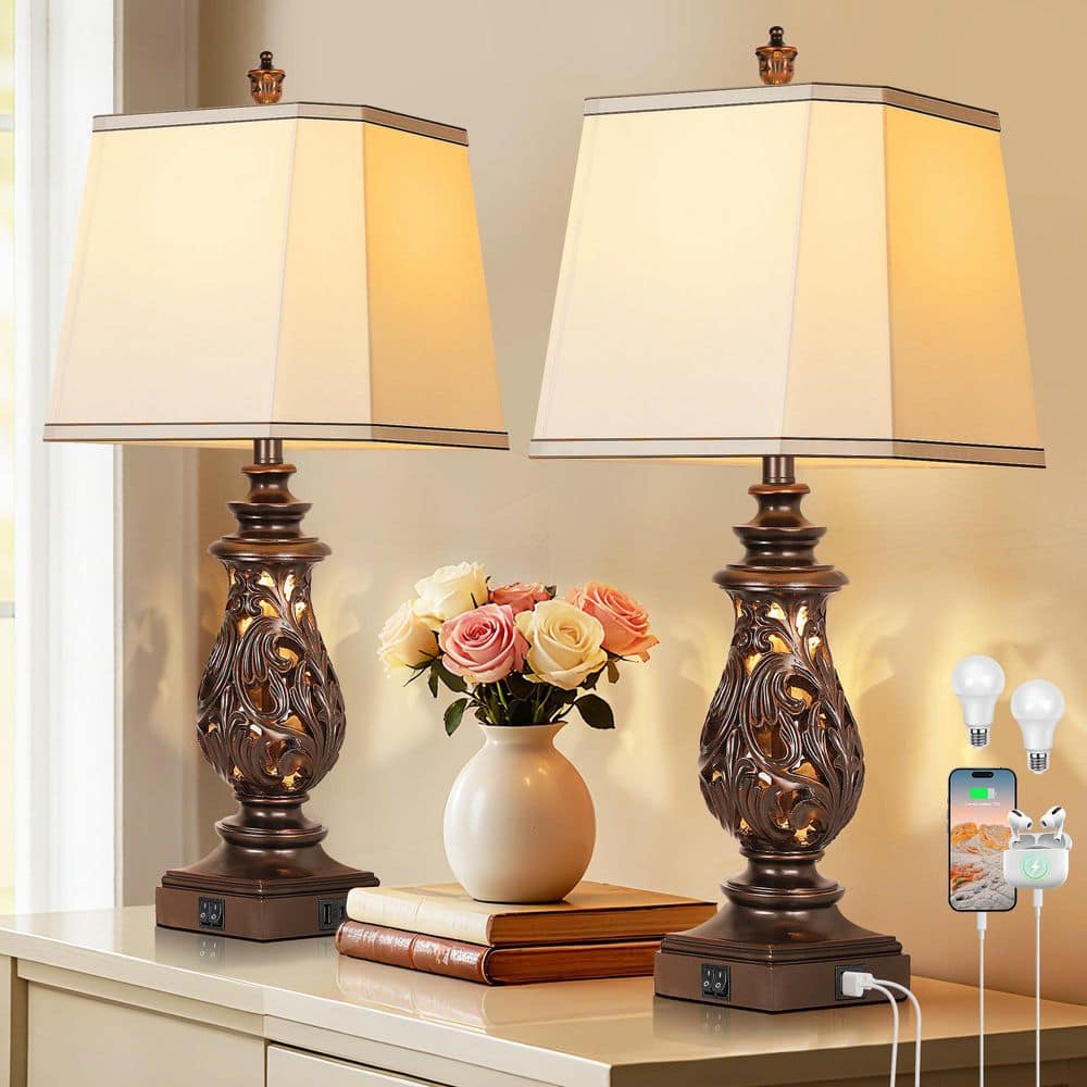 29 in. Table Lamps Set of 2, Farmhouse Nightstand Lamps with USB A+C Ports for Bedroom Living Room, Vintage Brown price history on PriceWatchPro