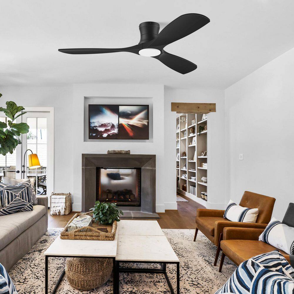 52 in.Smart Wood Outdoor Indoor Black Flush Mount Ceiling Fans with Lights Remote,WIFI Alexa App workable,Quiet DC Motor price history on PriceWatchPro