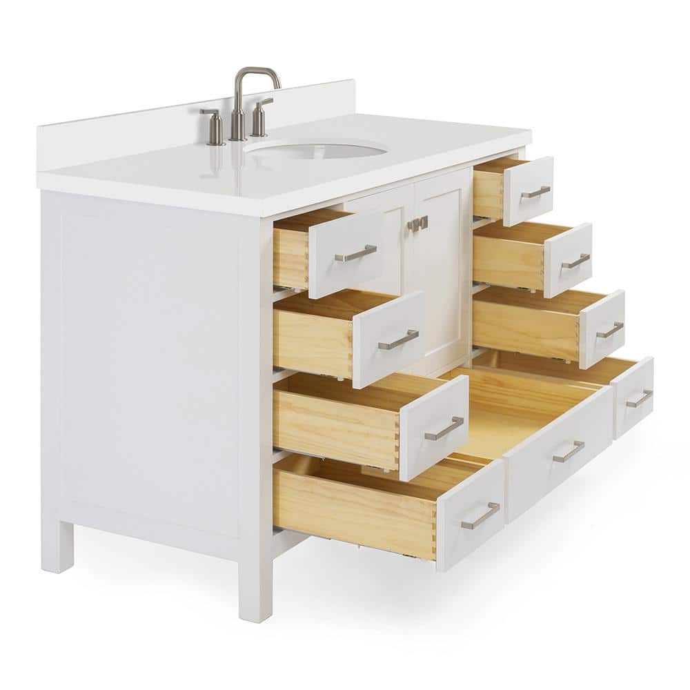 Cambridge 55" White Hardwood Single Basin Vanity with Quartz Top