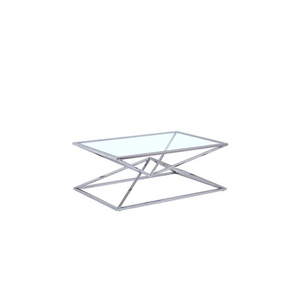Best Master Furniture Emerson 47 in. L Silver Rectangle Glass Coffee Table