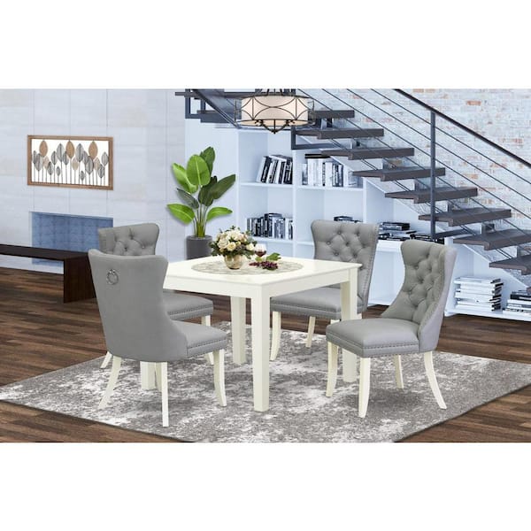 East West Furniture 5-Piece Linen White Finish Solid Wood Top - Square Upholstered Dining Room Set - Seats 4