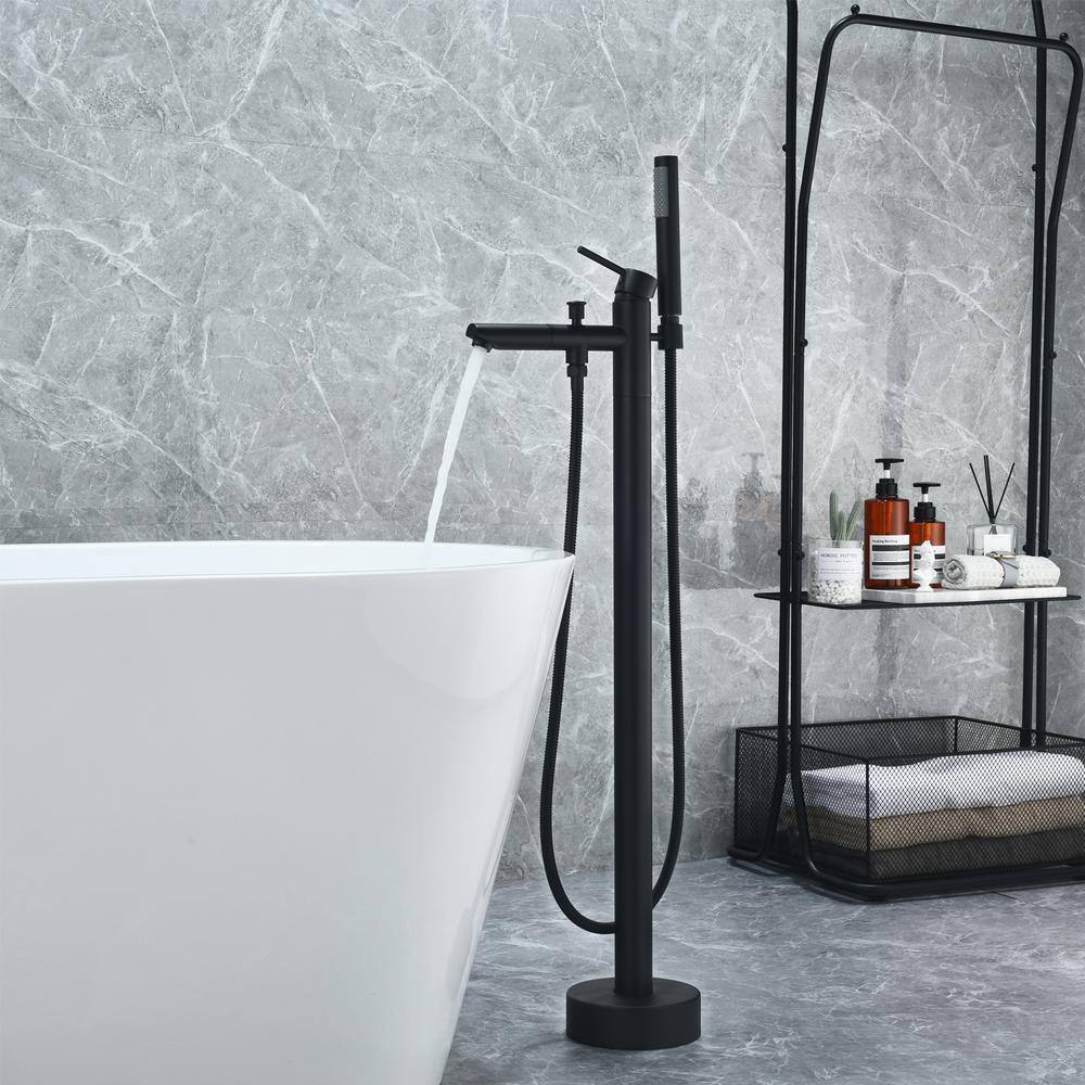 Matte Black Freestanding Tub Filler with Handshower