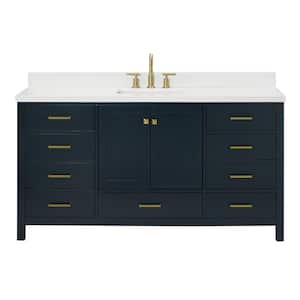 Cambridge 67 in. W x 22 in. D x 36 in. H Bath Vanity in Midnight Blue with Pure White Qt. Top with White Basin