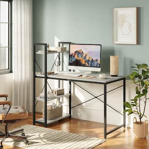 47.24 in. Wash White Computer Writing Office Desk with Adjustable Storage Shelves