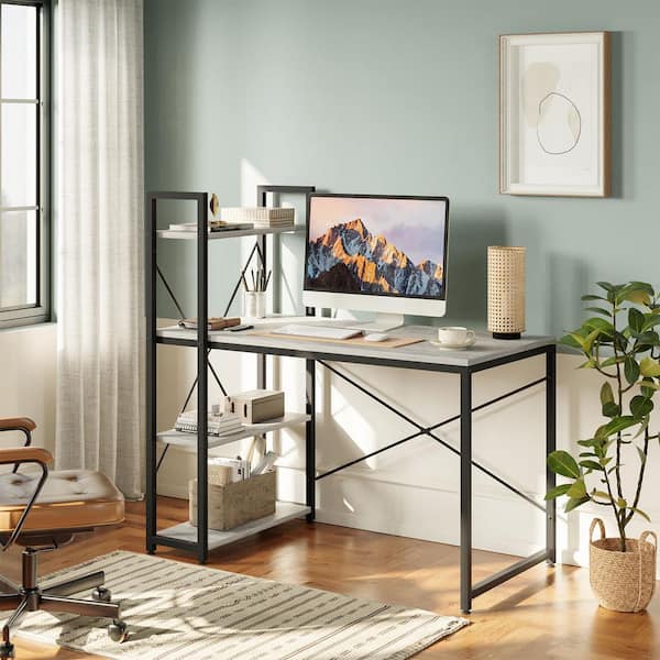 Bestier 47.24 in. Wash White Computer Writing Office Desk with Adjustable Storage Shelves