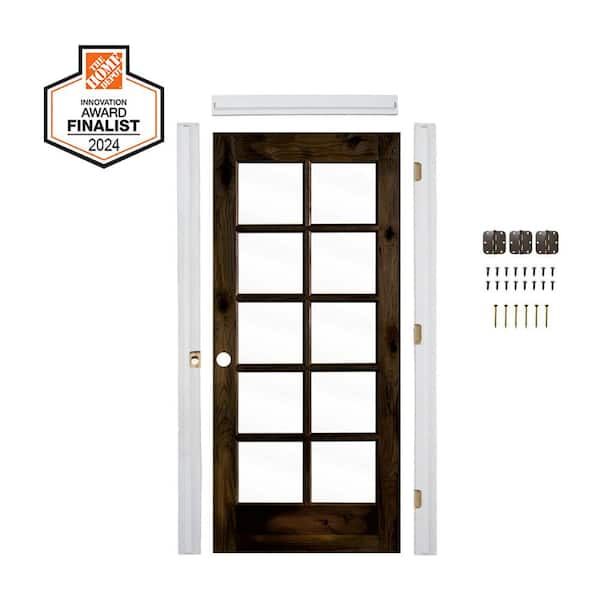 DIY 32 in. x 80 in. Right-Hand 10-Lite Clear Glass Black Stain Alder Wood Single Interior Door Kit w/Quick Assemble Jamb