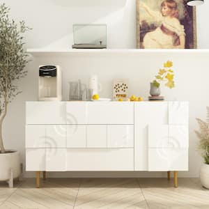 White Wooden 3-Drawer 55.1 in Width, Dresser, Storage Cabinet, Chest of Drawers with 2 Shelves, Modern Style