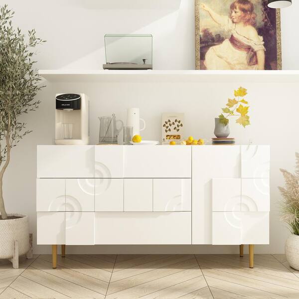 FUFU&GAGA White Wooden 3-Drawer 55.1 in Width, Dresser, Storage Cabinet, Chest of Drawers with 2 Shelves, Modern Style
