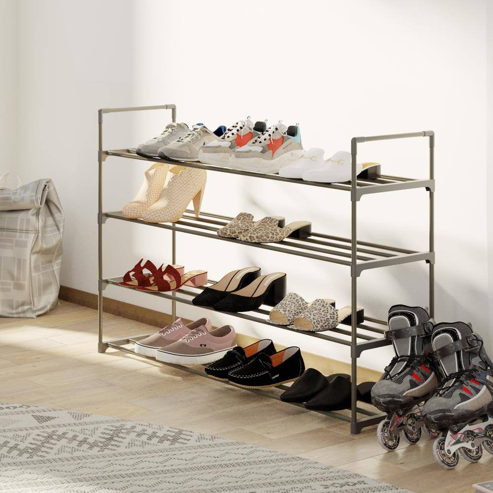 Gray 4-Tier Plastic Shoe Rack Organizer
