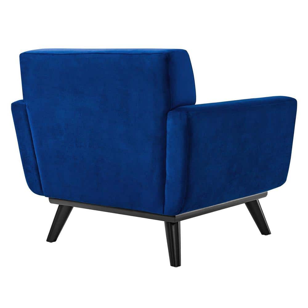 Navy Spot 40" Plush Velvet Tufted Armchair with Black Wood Legs