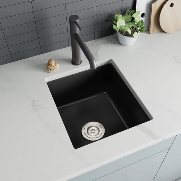 PROOX Matte Black Granite Composite 18 in. Undermount Bar Sink