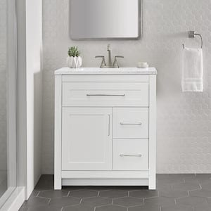Clady 30 in. W x 19 in. D x 35 in. H Single Sink Freestanding Bath Vanity in White with Silver Ash Cultured Marble Top