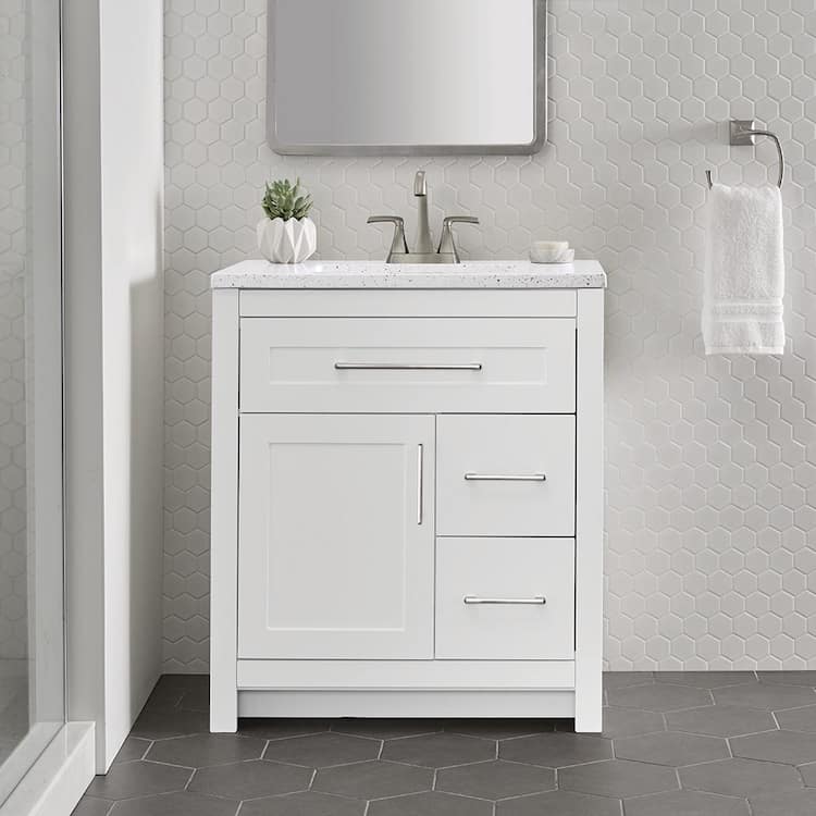 Home Decorators Collection Clady 31 in. Single Sink White Bath Vanity with Silver Ash Cultured Marble Top (Assembled)