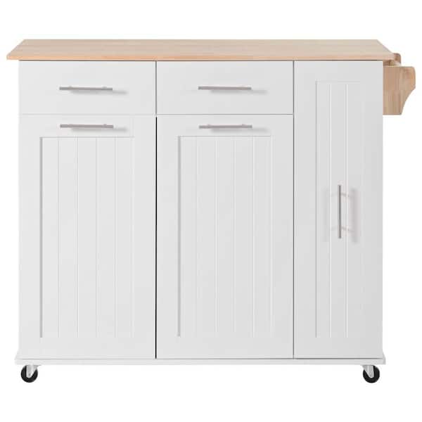 Unbranded White Wood 46 in. Kitchen Island with 3 Tier Pull Out Cabinet Organizer, Internal Storage Rack, Towel Rack, 2 Drawers