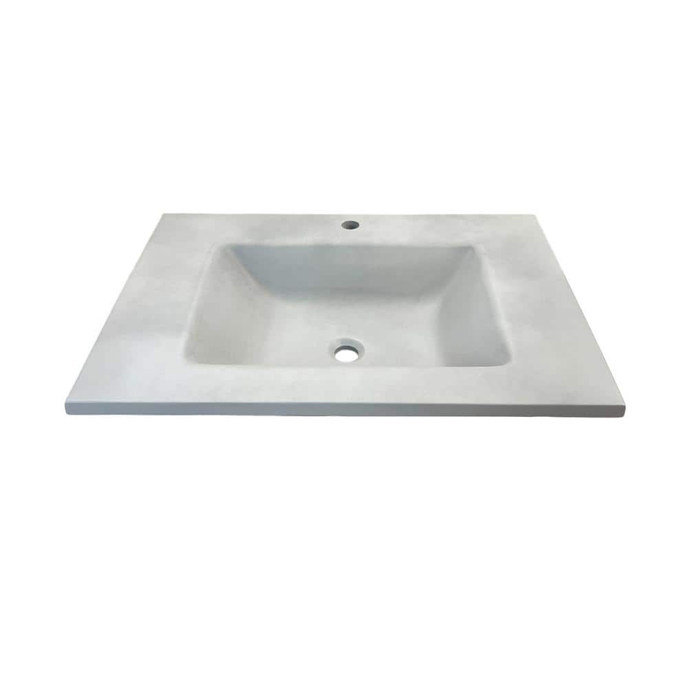 31'' Light Gray Concrete Single Bathroom Vanity Top with Rectangular Sink