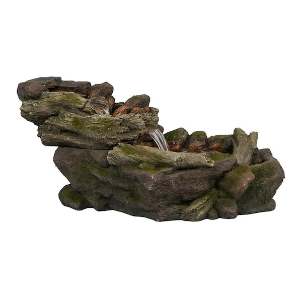 Boosicavelly 52 in. Tall Outdoor 5-Tier Polyresin Fountain, Natural Rock Stone Freestanding Fountain with Light