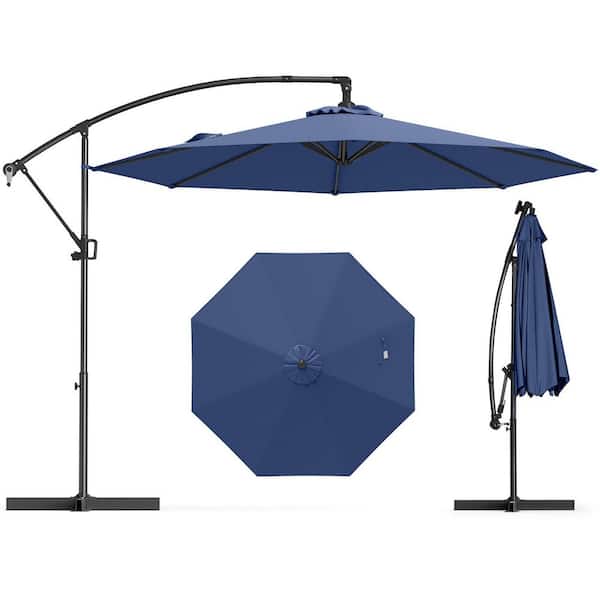 farland 10 ft offset cantilever patio umbrella WELLFOR 10 ft. Patio Cantilever Umbrella in Navy with Stand Outdoor Tilt  Umbrella with Crossed Stand TDZ12245NY