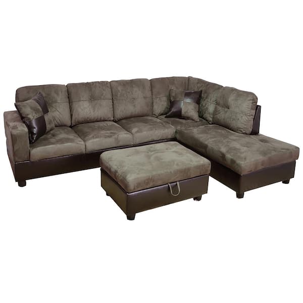 Star Home Living StarHomeLiving 103.50 W Square Arm 3-piece Microfiber Straight Sectional Sofa in Brown w/Storage Ottoman