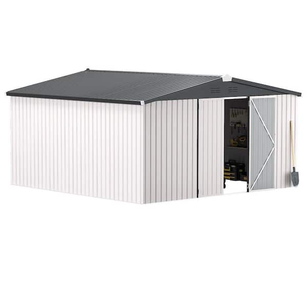 12 ft. W x 12 ft. D White Metal Garden Sheds and Outdoor Storage Shed Lockable for Backyard (144 sq. ft.)