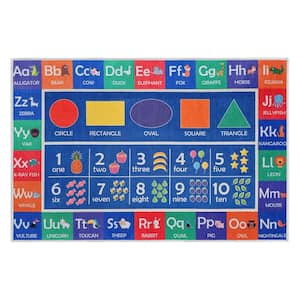 Cotton Washable Educational for Kids Room Blue 39.5 in. x 59 in. Area Rug