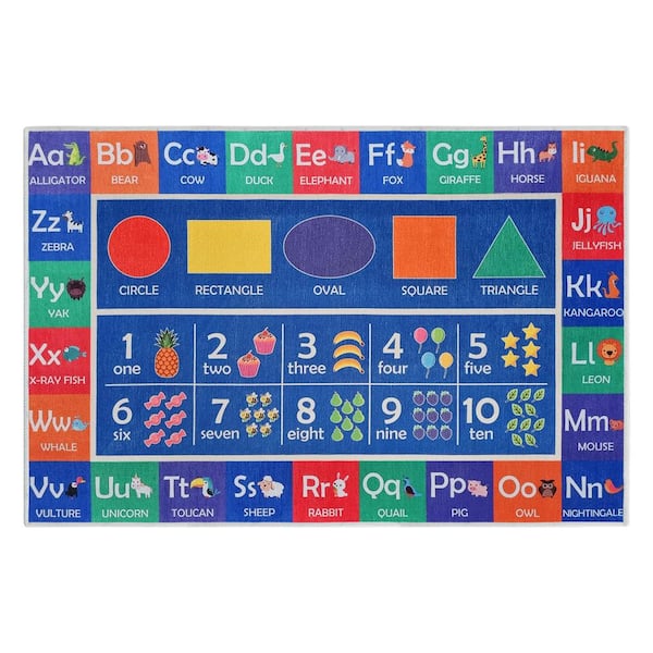 SUSSEXHOME Cotton Washable Educational for Kids Room Blue 39.5 in. x 59 in. Area Rug