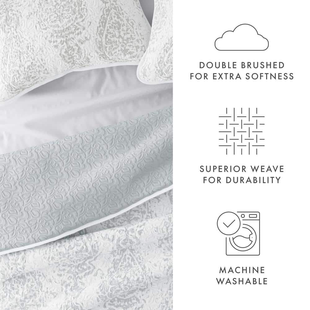 Light Gray Twin Reversible Microfiber Quilt Set with Shams