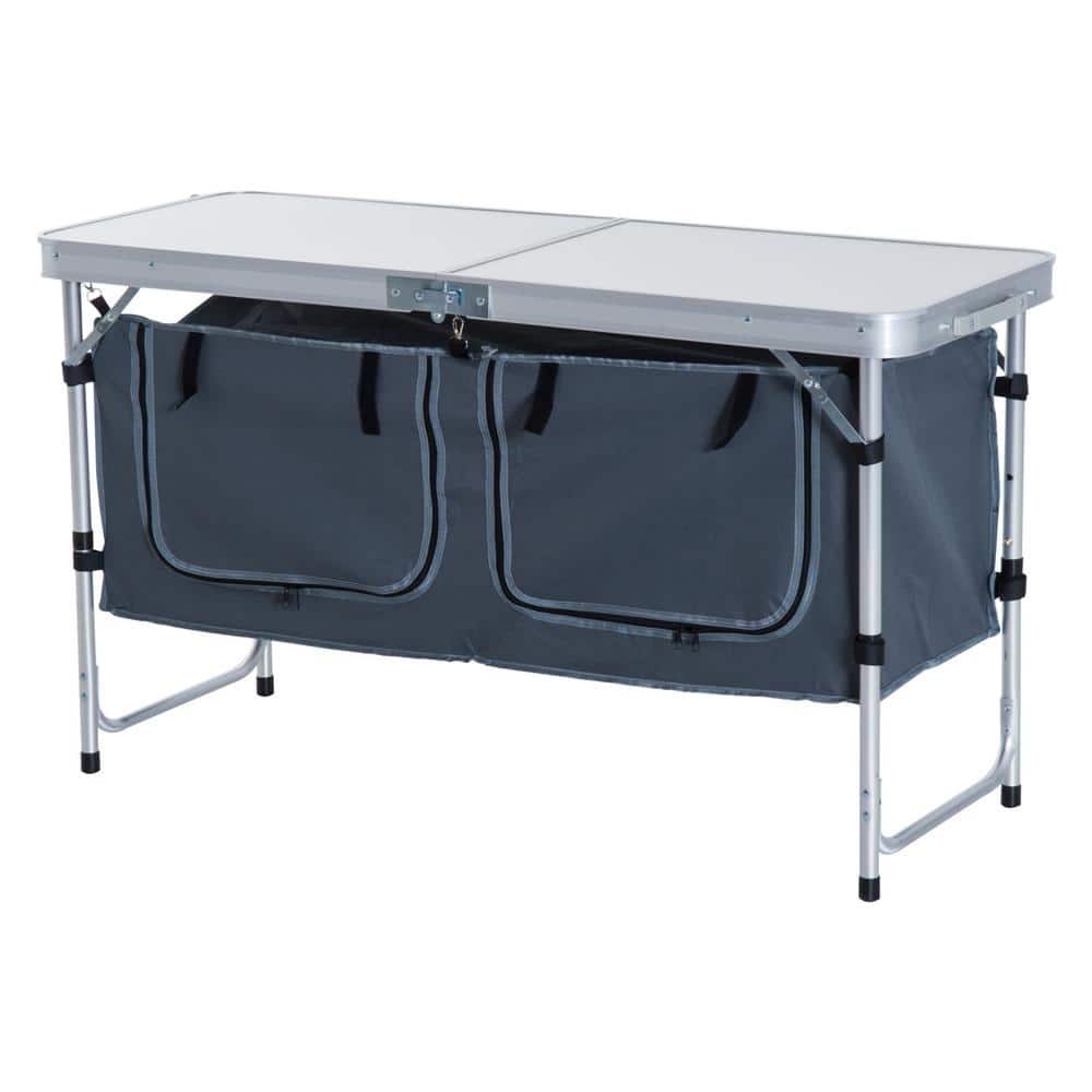 47" White Aluminum Folding Camping Table with Storage Organizer