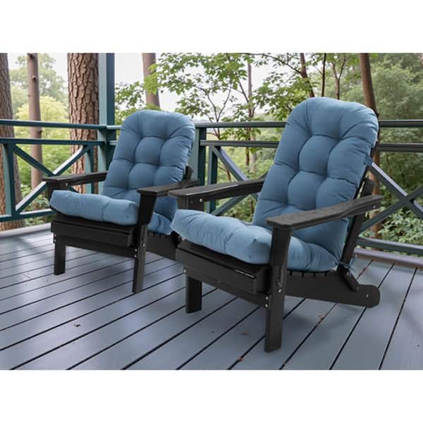 2 Pieces Sunbrella Patio Adirondack Chair Cushions in Blue 4 in. Thickened High Back Outdoor Chair Cushions with Ties