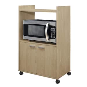 SignatureHome Ayla Beech Finish 2-Door Kitchen Microwave Cart With 4 Wheels 2 Lockable Castors, 2 Castors. (24Lx16Wx37H)