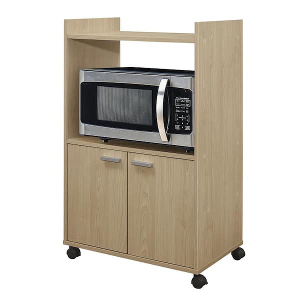 Signature Home SignatureHome Ayla Beech Finish 2-Door Kitchen Microwave Cart With 4 Wheels 2 Lockable Castors, 2 Castors. (24Lx16Wx37H)