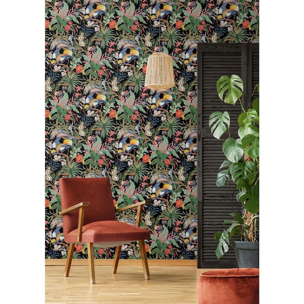 30.75 sq. ft. Ebony Tropical Canopy Vinyl Peel and Stick Wallpaper Roll
