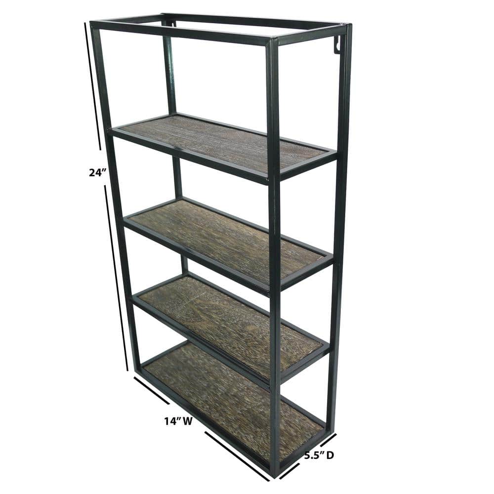 27" Rustic Brown Wood and Black Metal 4-Tier Wall Shelf