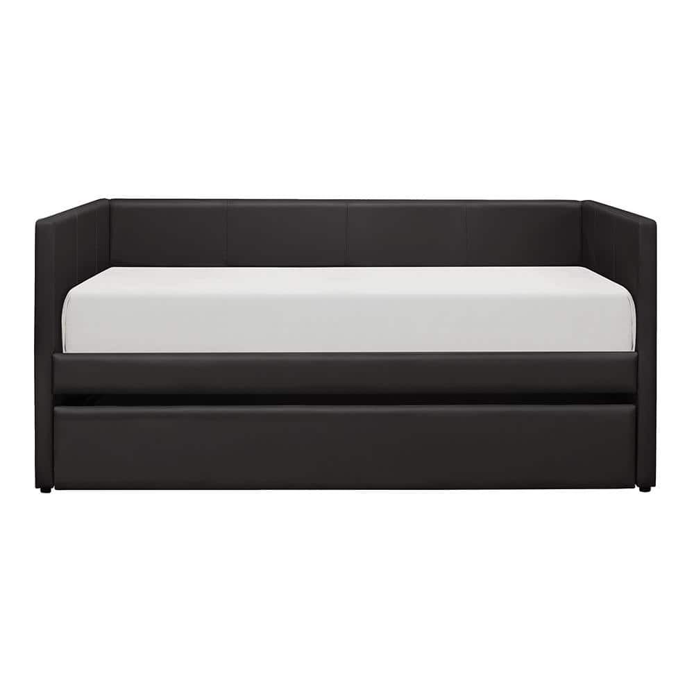 Evette Black Faux Leather Upholstered Twin Daybed With Trundle 4949BK ...