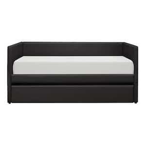 Evette Black Faux Leather Upholstered Twin Daybed with Trundle