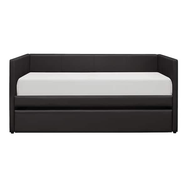 Lazzara Evette Black Faux Leather Upholstered Twin Daybed with Trundle