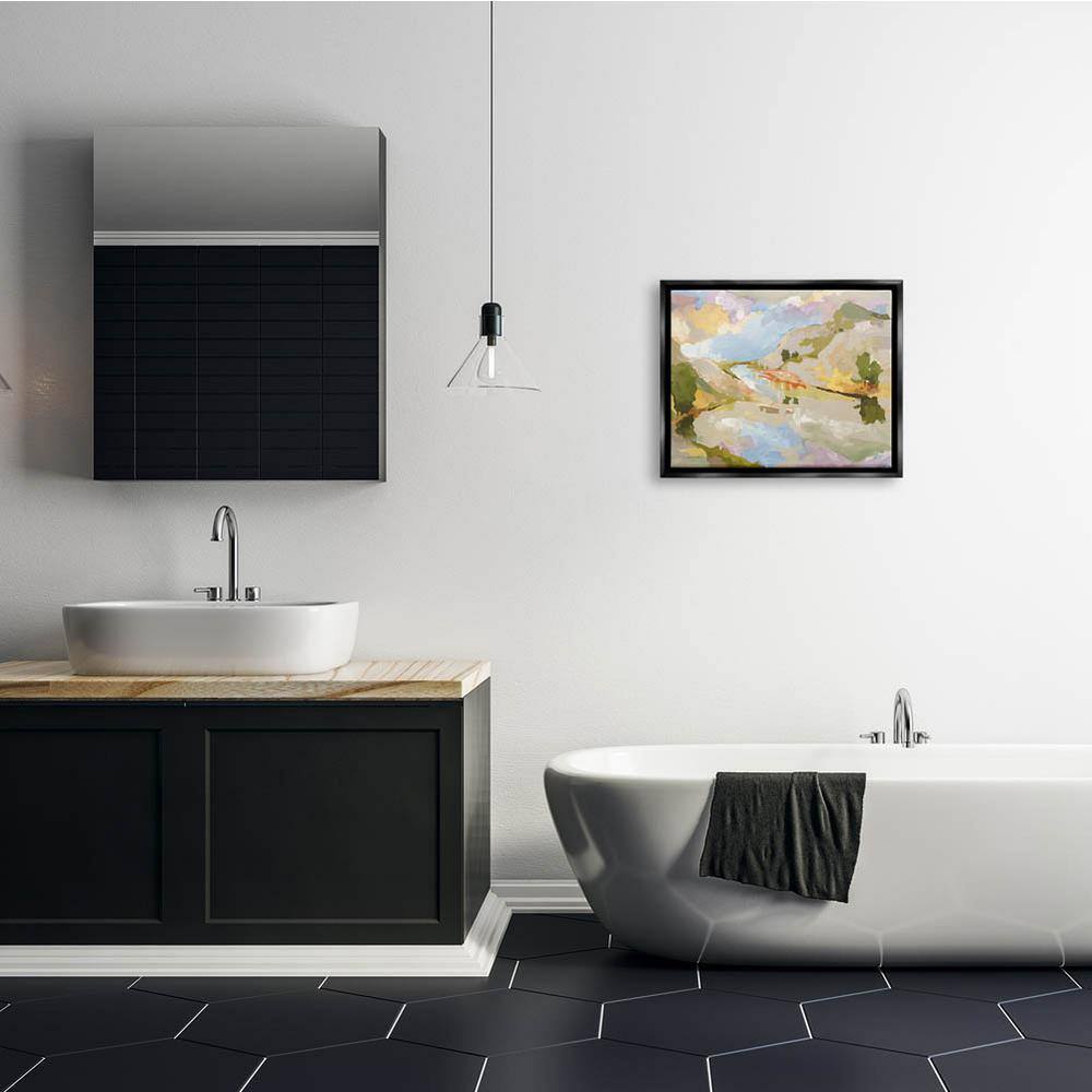 Abstract Mountain Reflection Canvas Print with Black Frame
